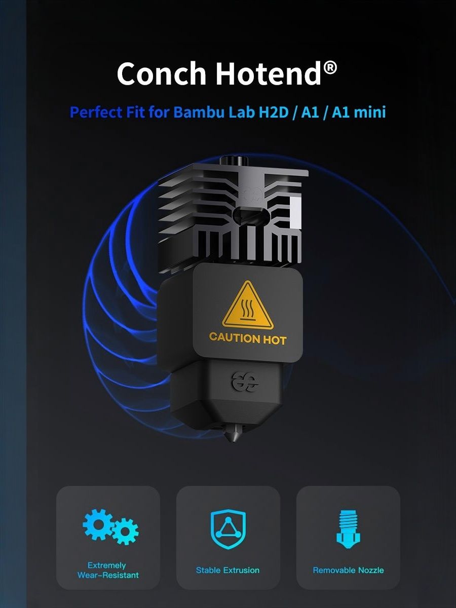 Хотэнд для 3D принтера Bambu Lab A1/A1 mini/H2D/H2S Trianglelab (Phaetus) Conch 0.4мм